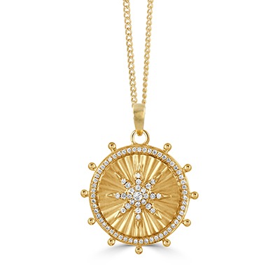 Yellow Gold 3/10ctw Diamond Celestia Ship Wheel Pendant Necklace l DOVES