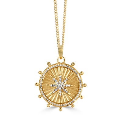 DOVES 3/10ctw Diamond Celestia Ship Wheel Pendant Necklace in 18k Yellow Gold