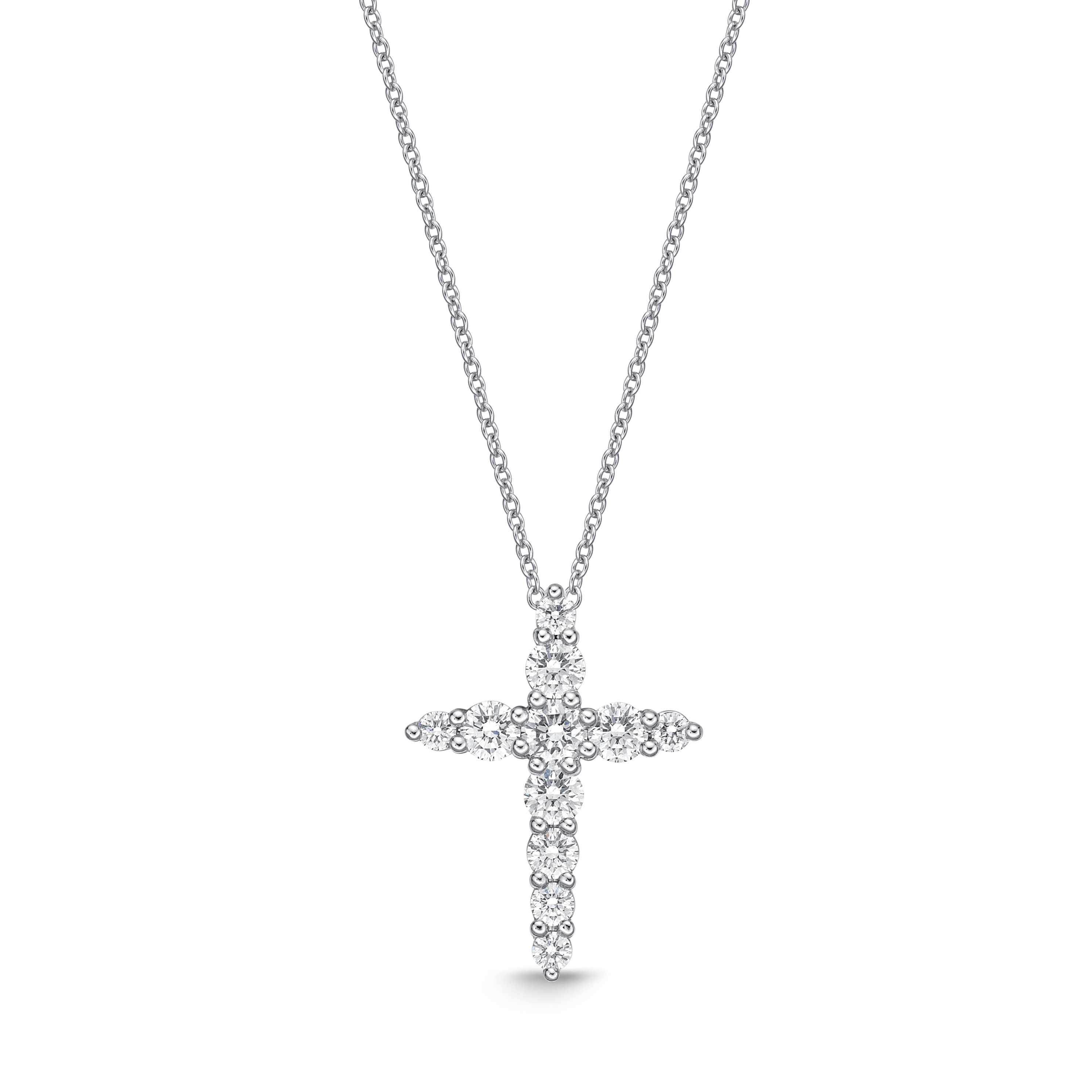 White Gold 1/3ctw Graduated Diamond Cross Pendant Necklace l MEMOIRE