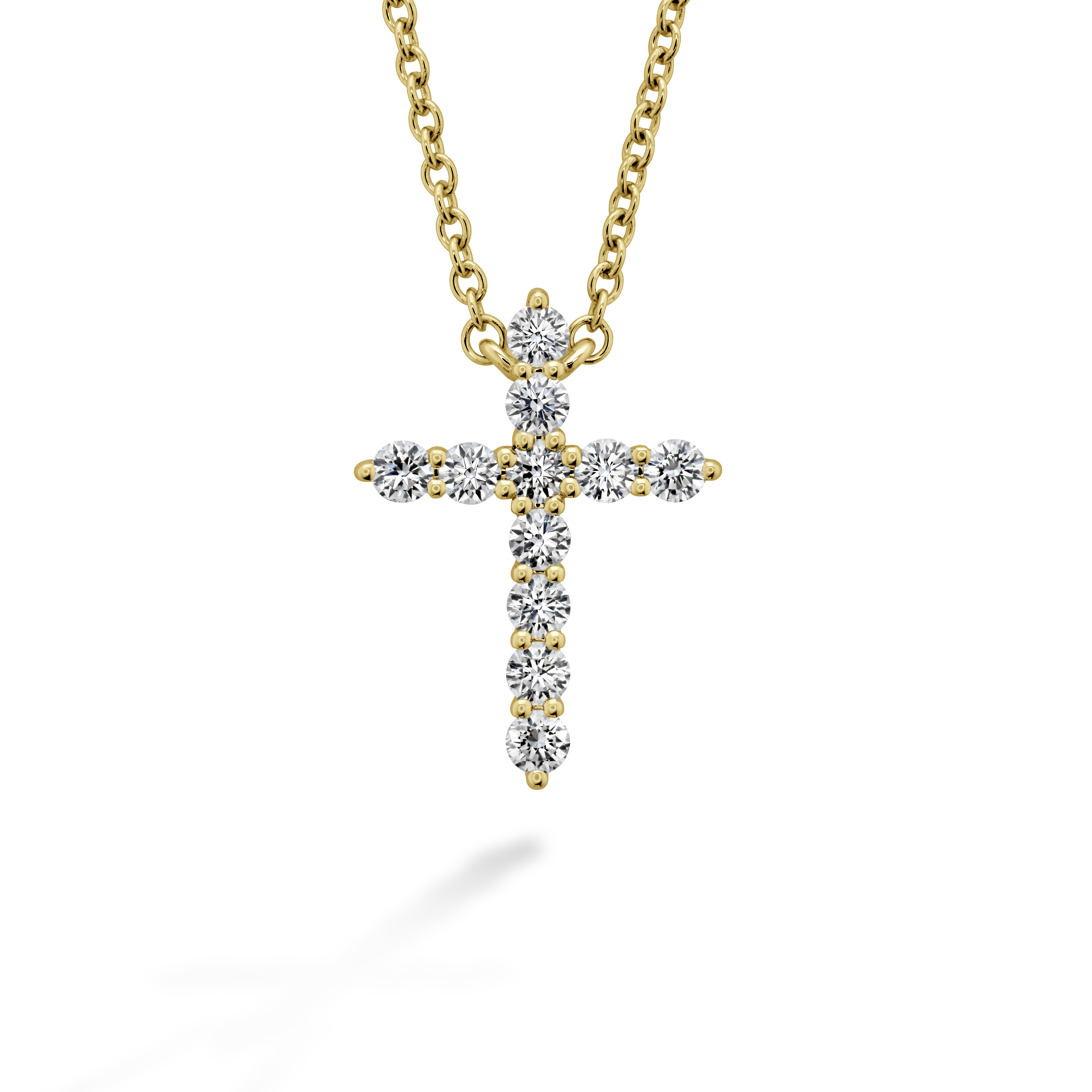 Yellow Gold 1/3ctw Diamond Signature Cross Pendant Necklace l HEARTS ON FIRE