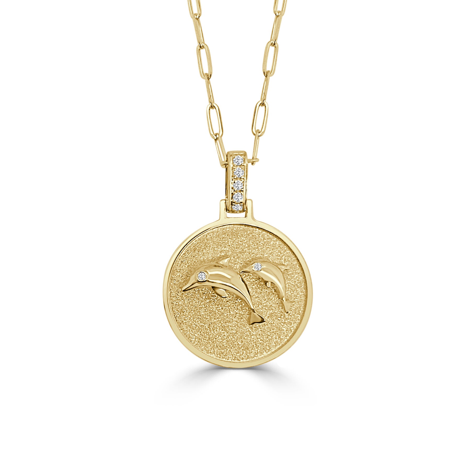 Yellow Gold Double Dolphin Pendant Necklace