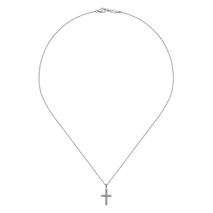 White Gold Classic 1/25ctw Diamond Cross Necklace l 16 inches