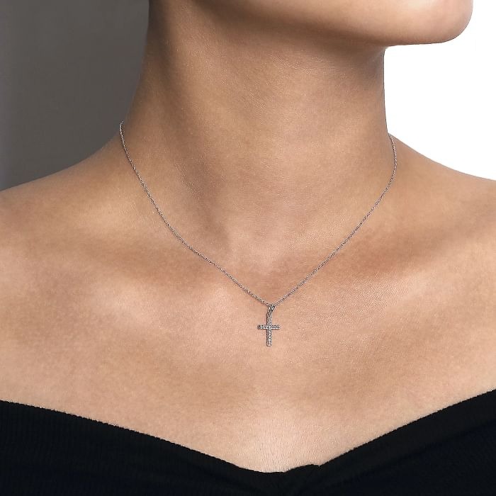 White Gold Classic 1/25ctw Diamond Cross Necklace l 16 inches