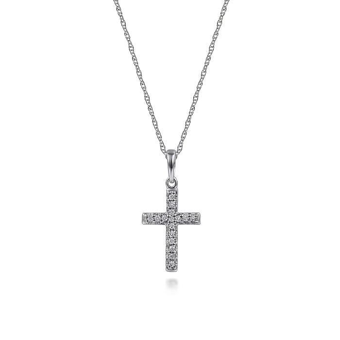 White Gold Classic 1/25ctw Diamond Cross Necklace l 16 inches
