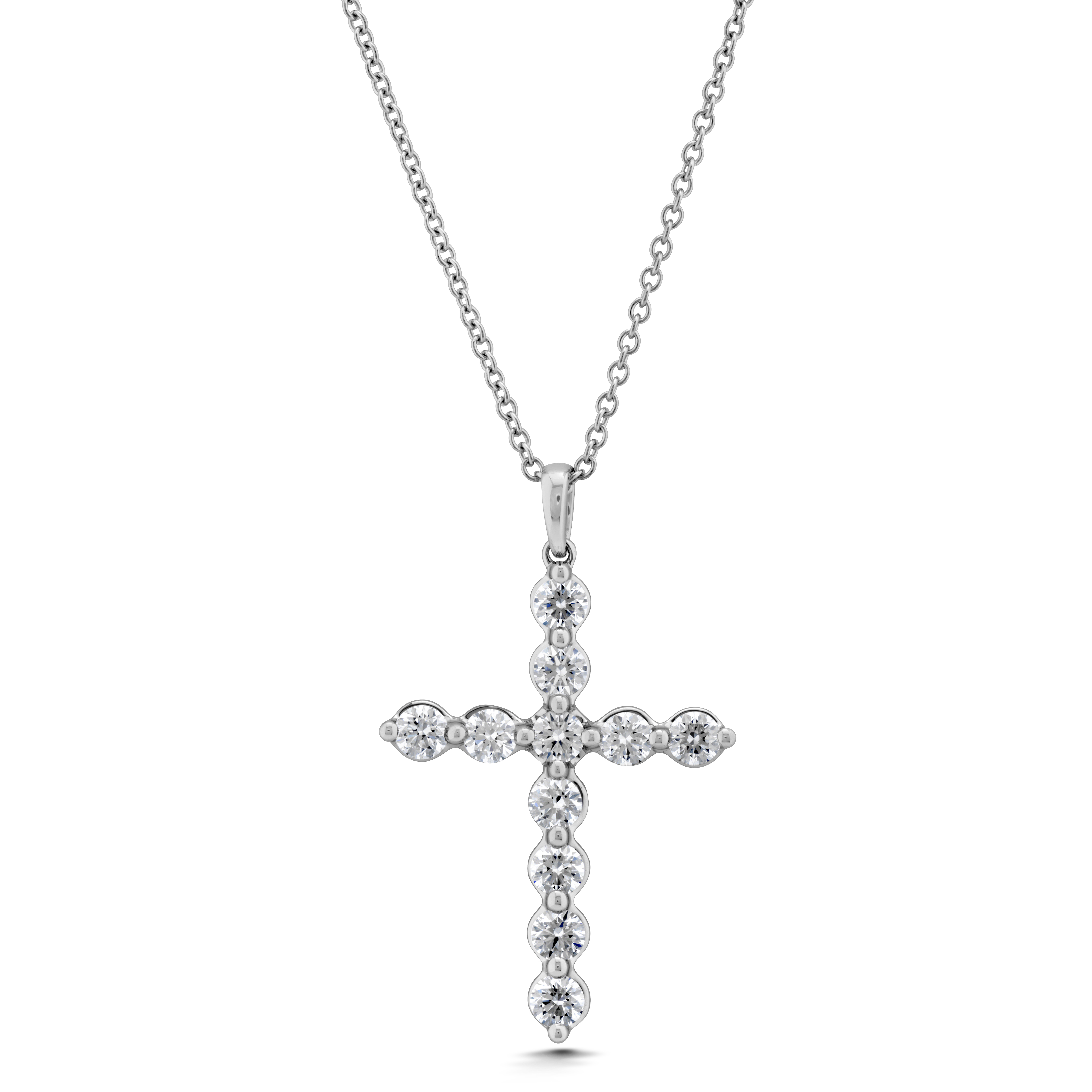 White Gold 1ctw Diamond Single Prong Cross Pendant Necklace l MEMOIRE