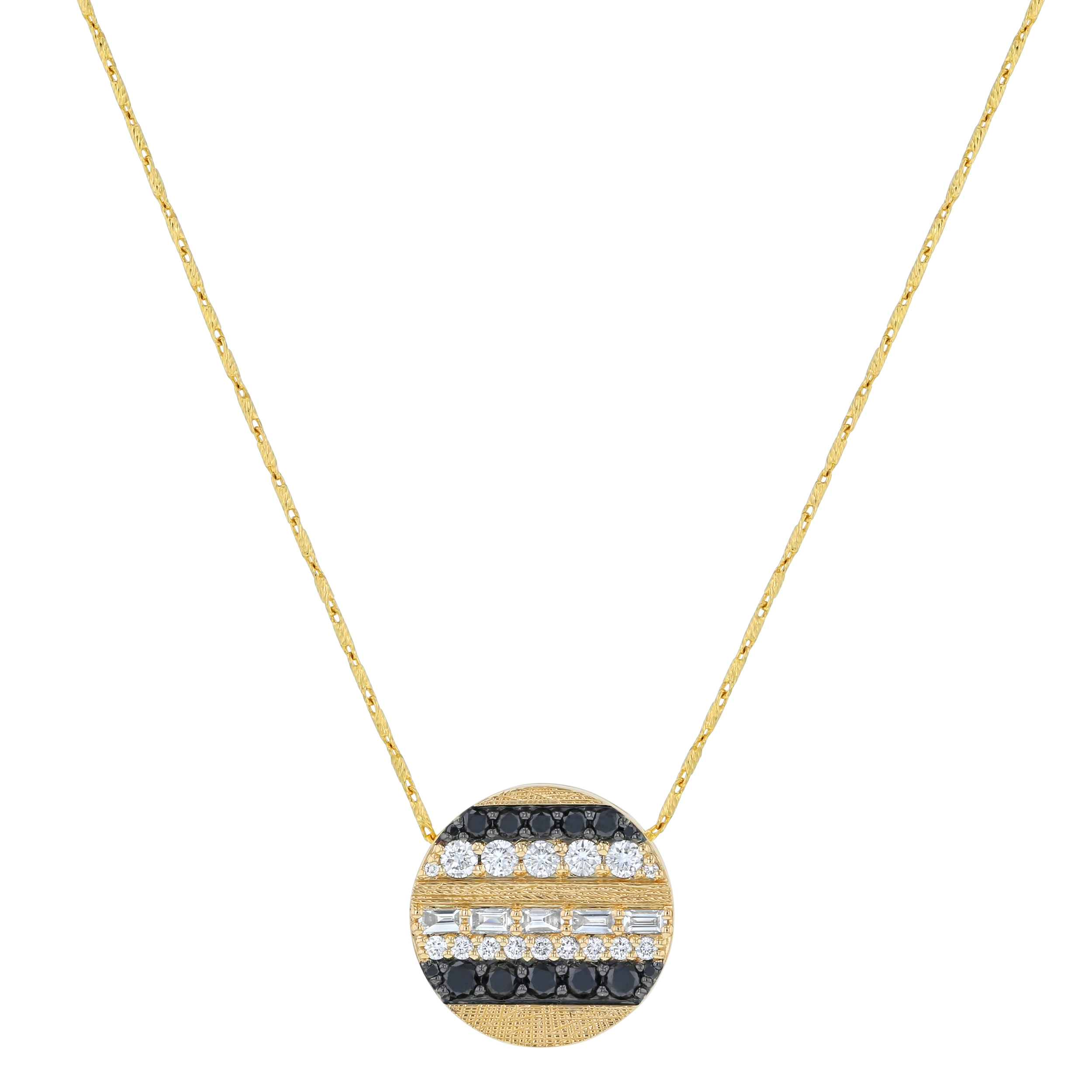 Yellow Gold 1ctw Black and White Diamond Round Pendant Necklace l 18 inches