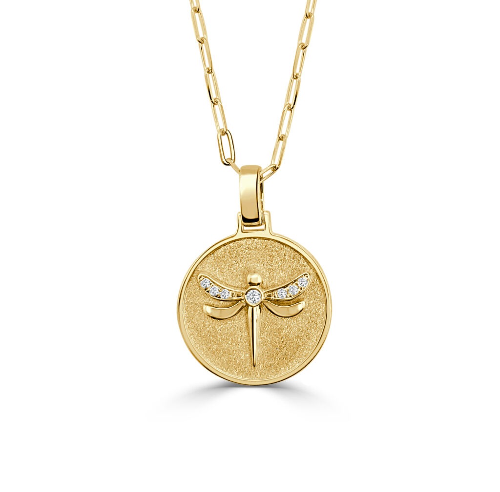 Yellow Gold Happy Dragonfly Pendant Necklace l 18 inches