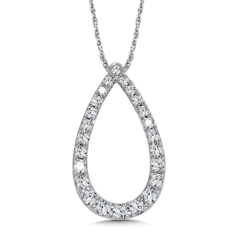 White Gold Teardrop 3/4ctw Diamond Pendant Necklace