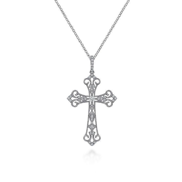 White Gold 1/5ctw Diamond Cross Pendant Necklace