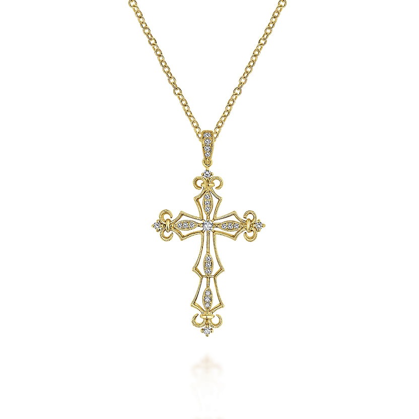 Yellow Gold1/5ctw Diamond Open Cross Pendant Necklace