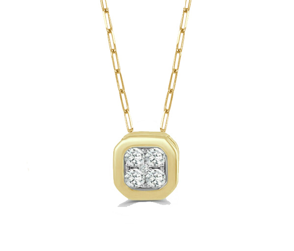 1/5ctw Round Diamond Two-Tone Cushion Pendant Necklace l Small