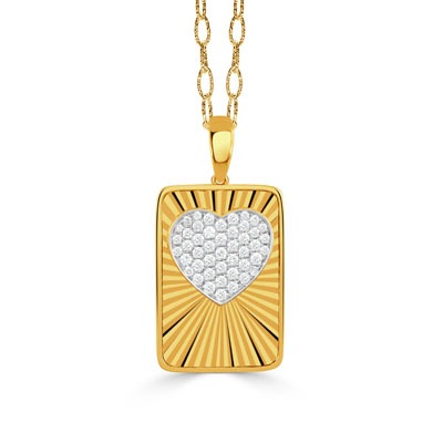DOVES 2/5ctw Diamond Heart Tag Pendant Necklace in 18k Yellow Gold l HELIOS