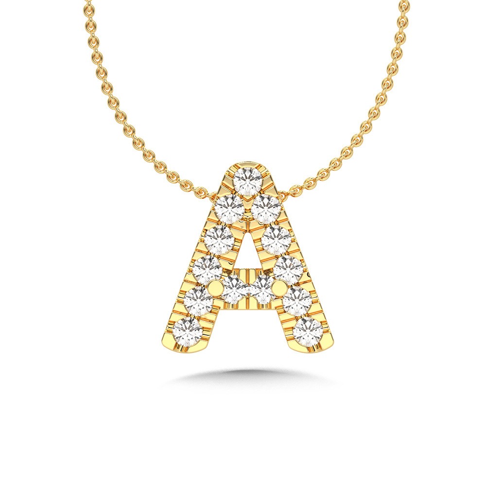 Yellow Gold Diamond Uppercase Initial A Pendant 1/20ctw