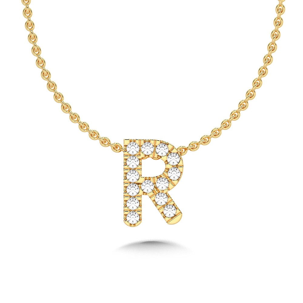 Yellow Gold Diamond Uppercase Initial R Pendant 1/20ctw