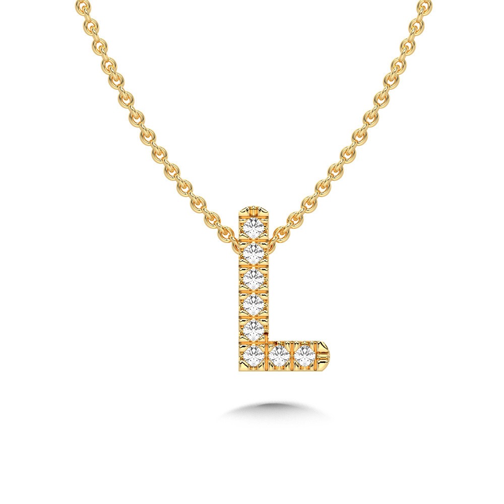 Yellow Gold 1/20ctw Diamond Uppercase Initial L Pendant Necklace