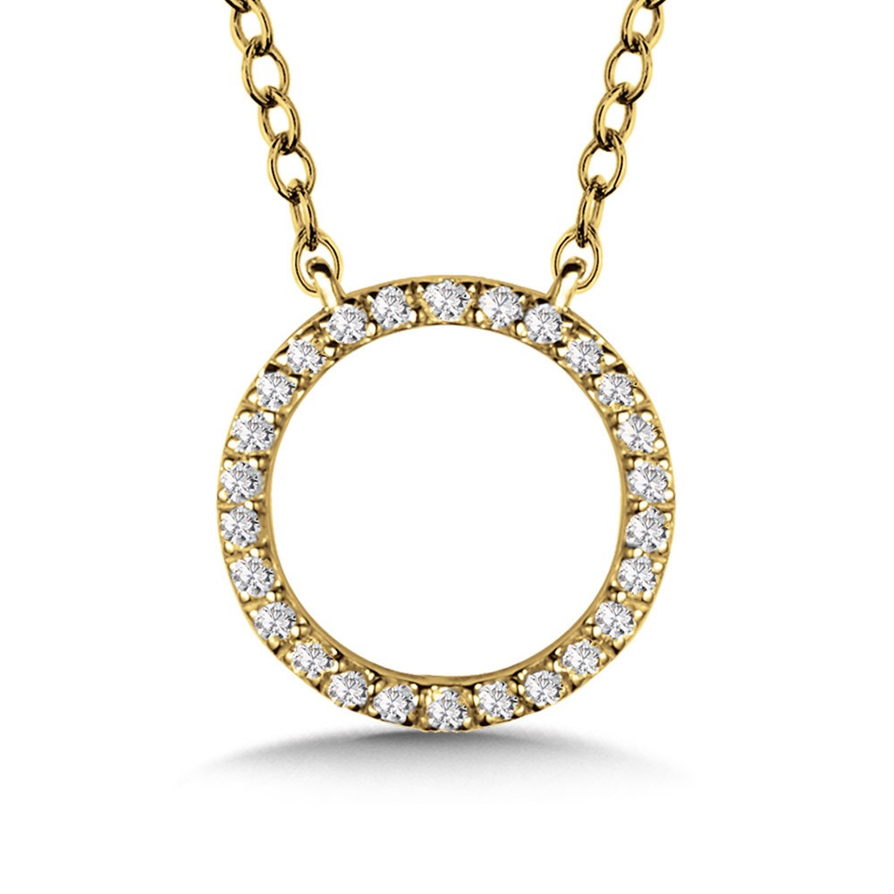 Yellow Gold 1/20ctw Diamond Circular Round Pendant Necklace l 18 inches