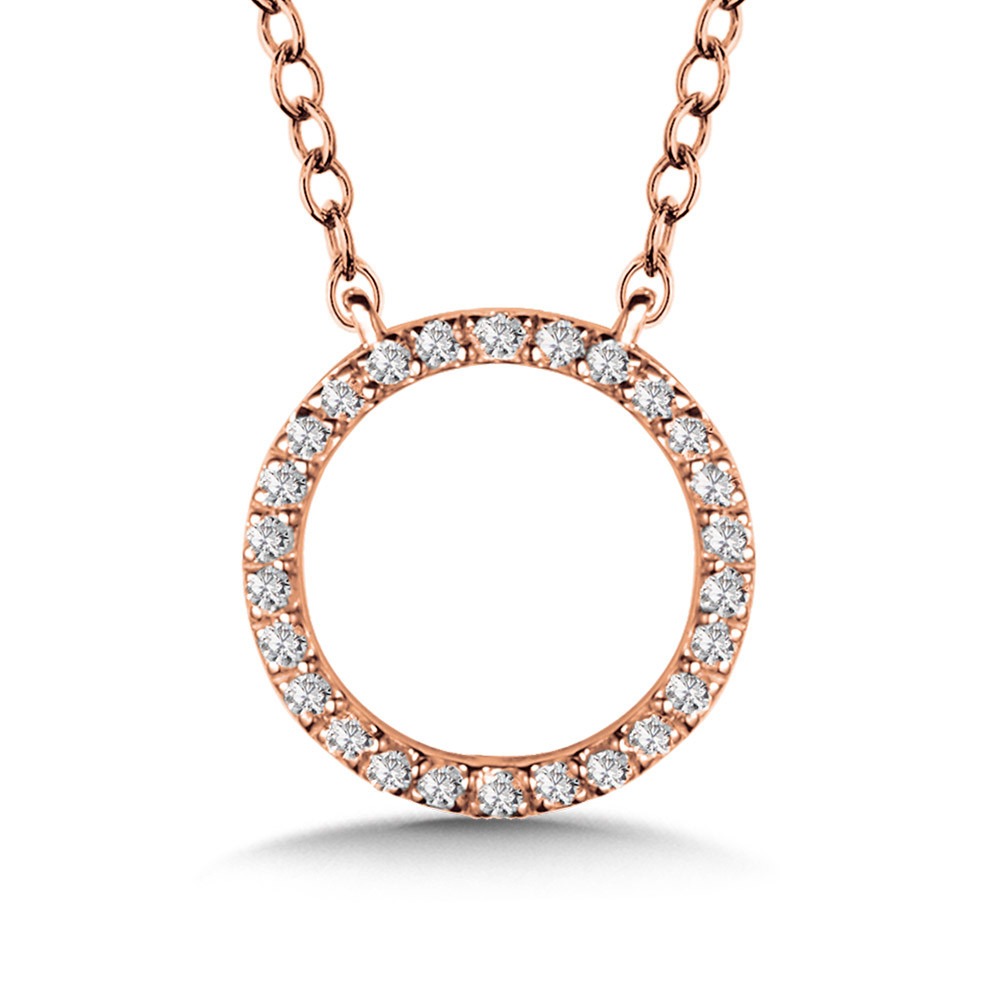 Rose Gold 1/20ctw Diamond Circular Round Pendant Necklace l 18 inches