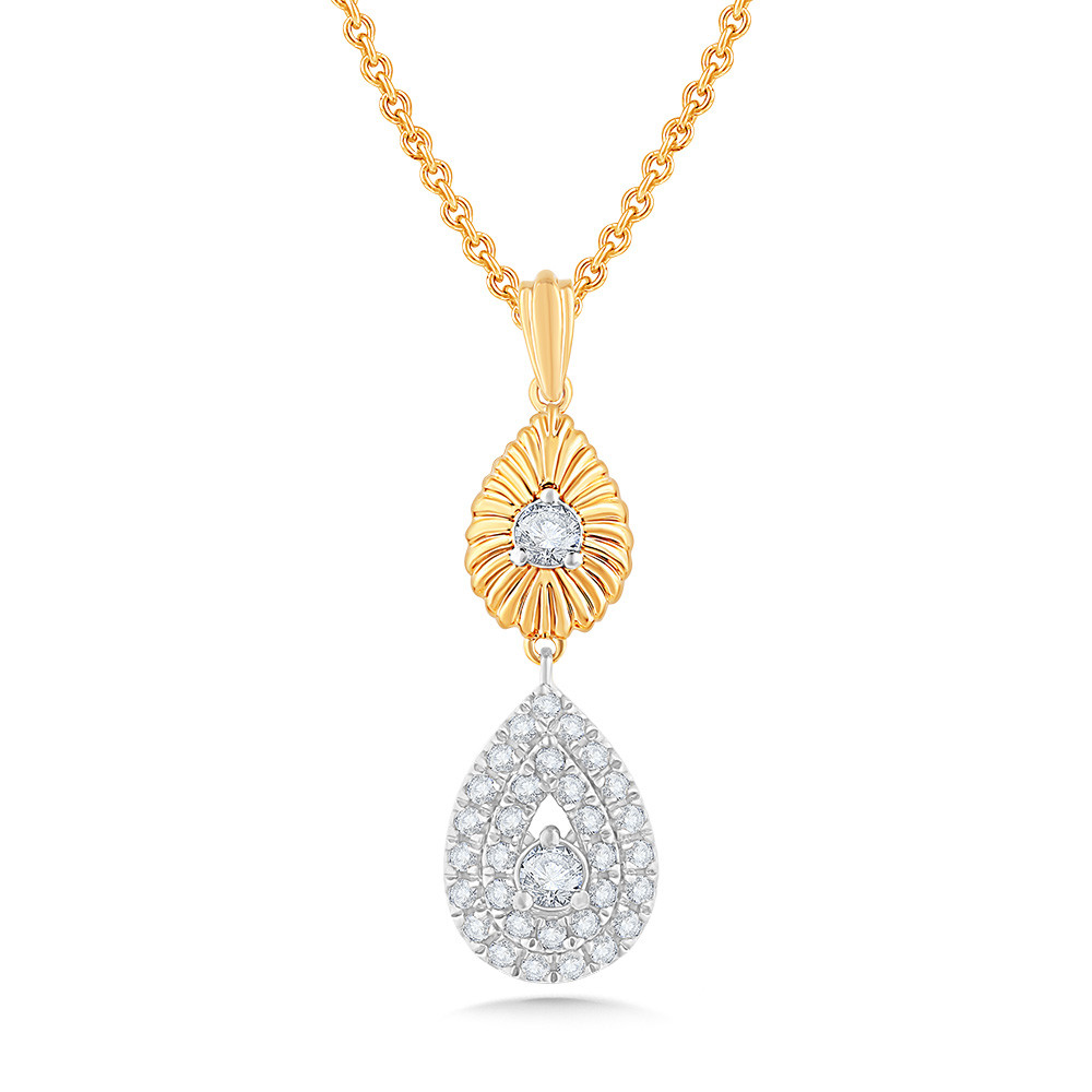 Yellow and White Gold 3/8ctw Diamond Shell Pendant Necklace l 18  inches