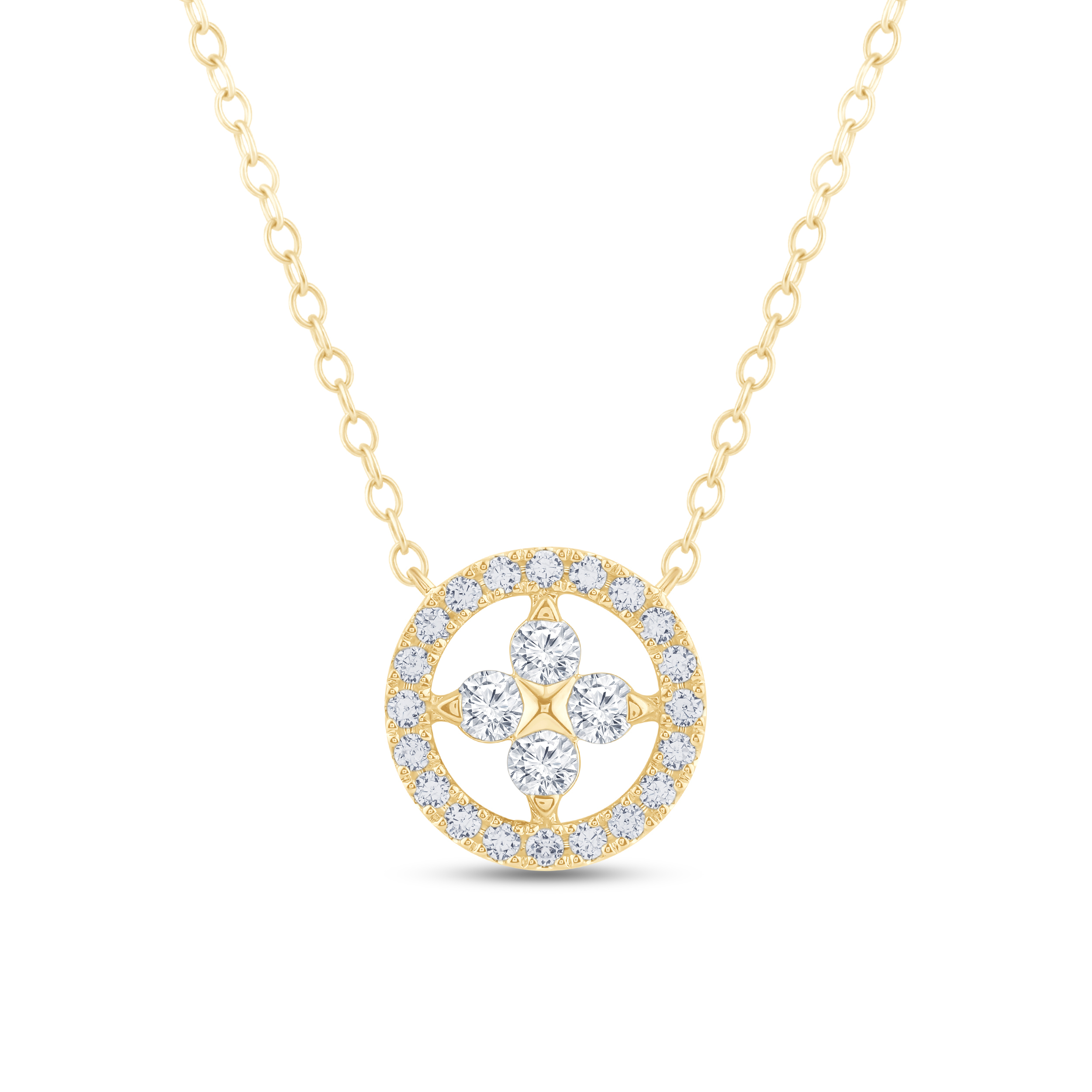 1/2ctw Diamond Flower Circle Yellow Gold Pendant Necklace