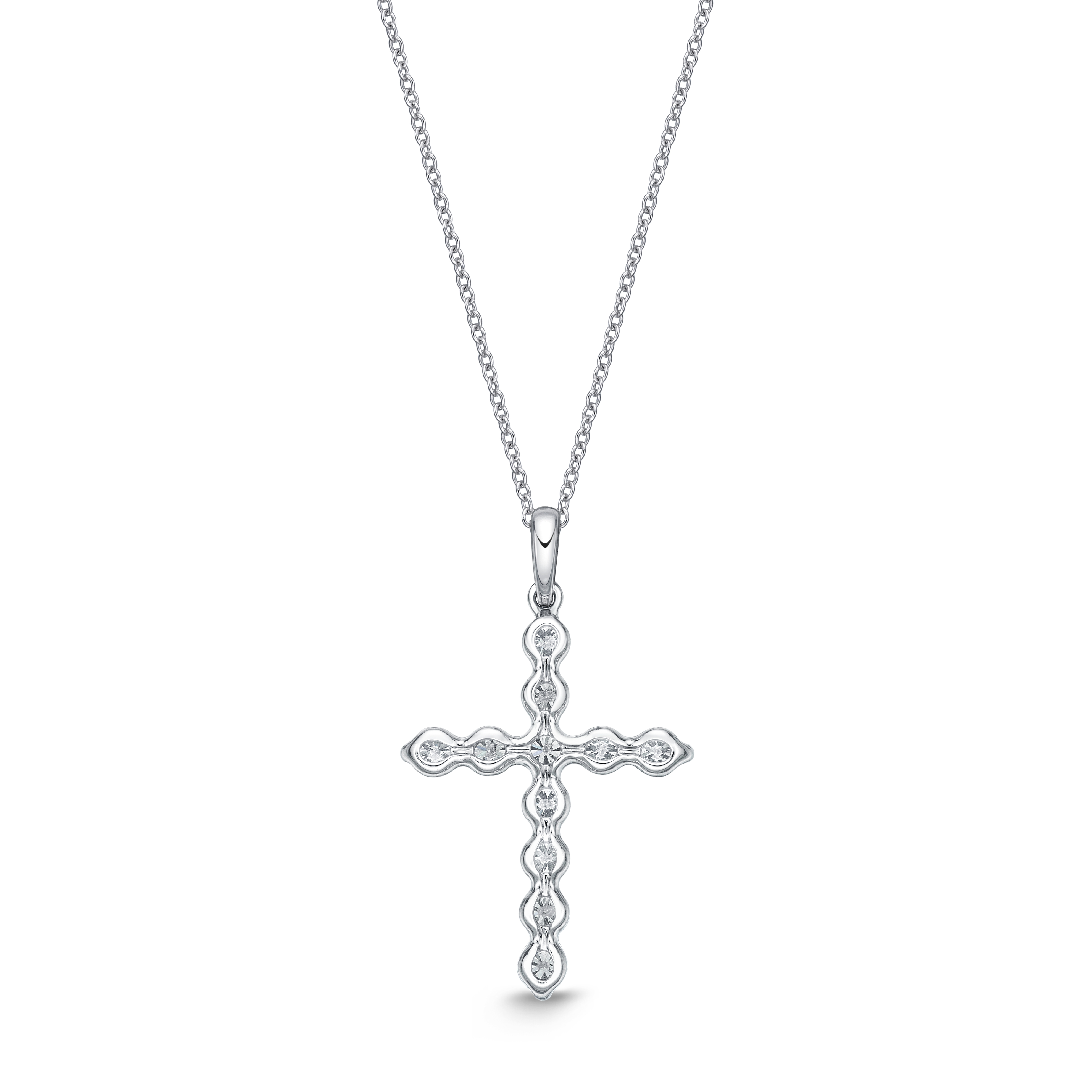 1/4ctw Diamond White Gold Cross Pedant Necklace l 18 inches