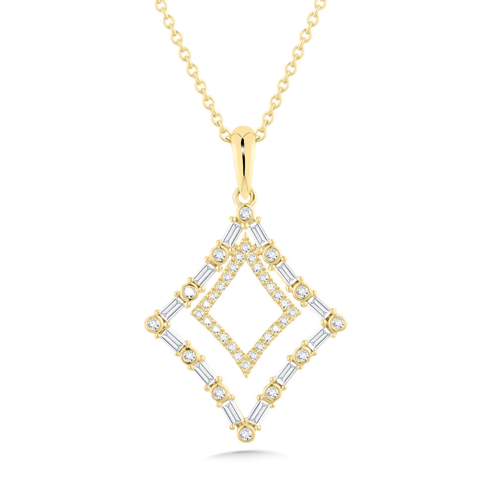 Yellow Gold 1/3ctw Round and Baguette Diamond Pendant Necklace l 18 inches