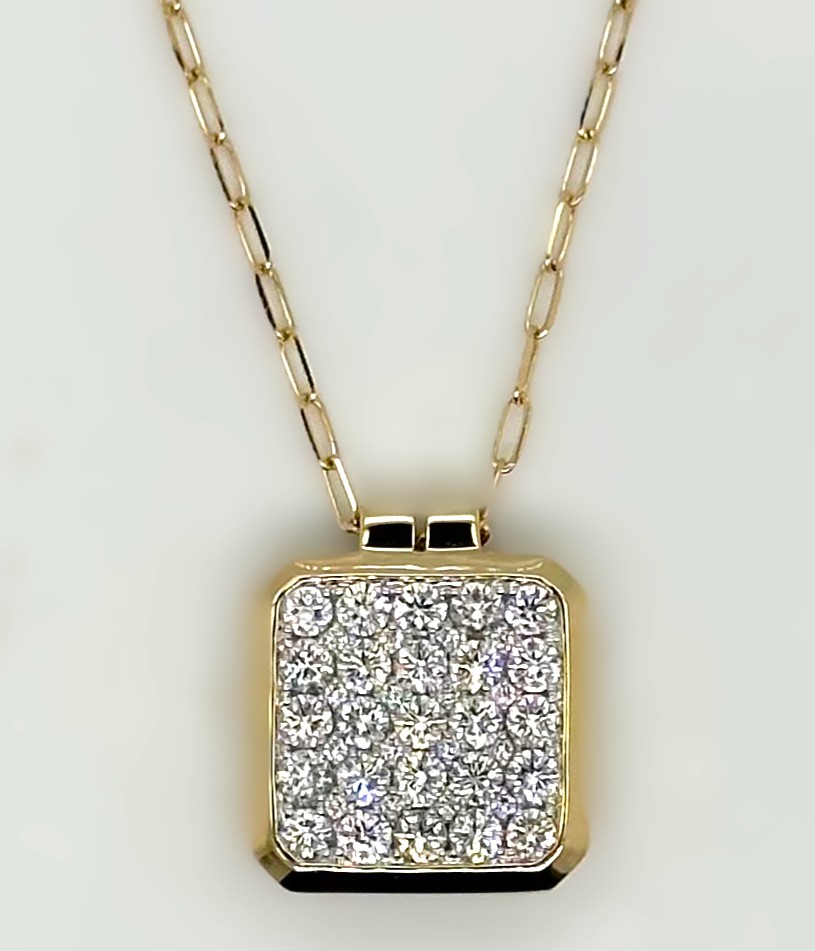 Yellow Gold 1 1/2ctw Diamond Cushion Cluster Pendant Necklace