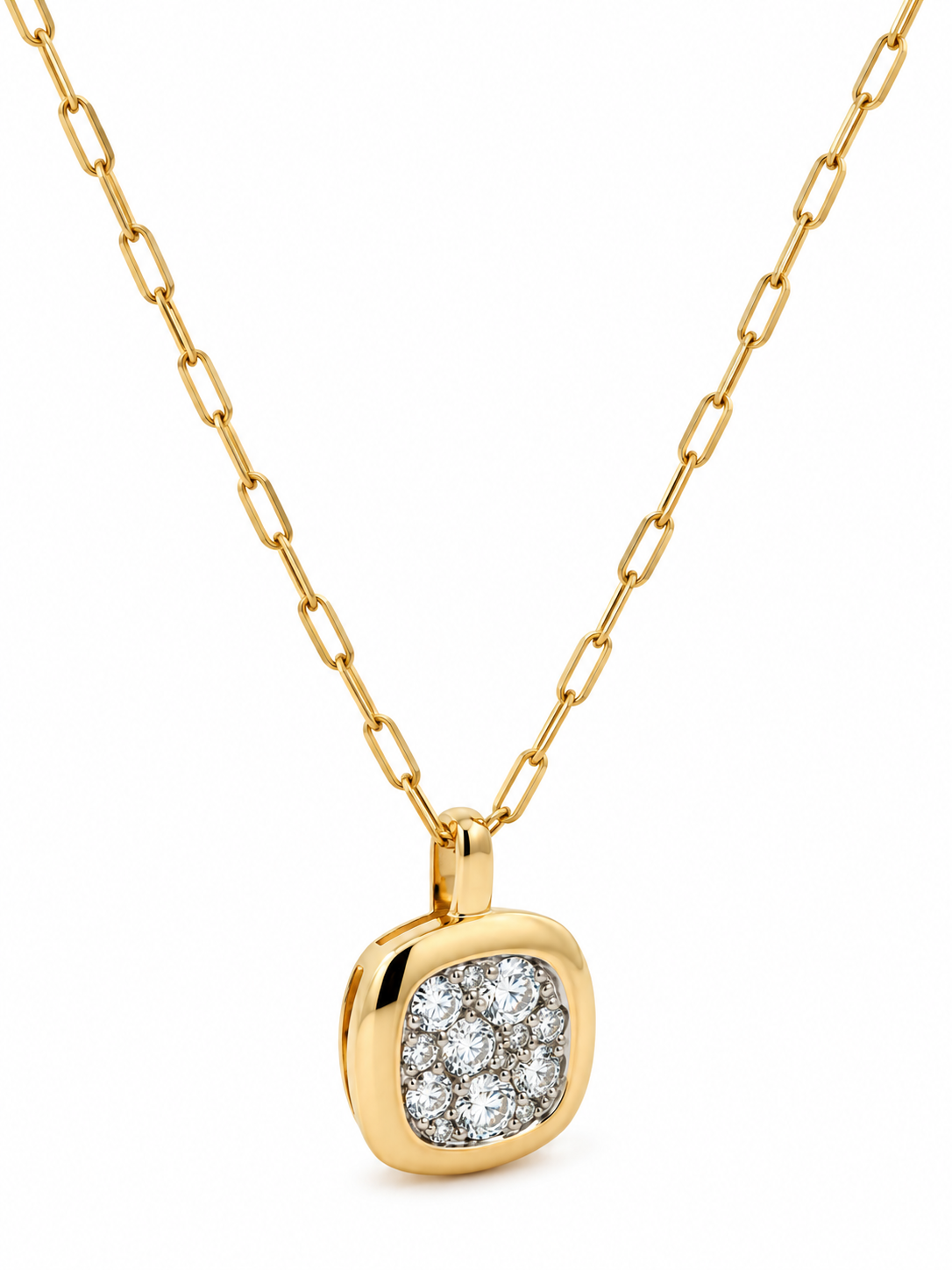 1/3ctw Round Diamond Yellow Gold Cushion shaped Pendant Necklace l 18 inches