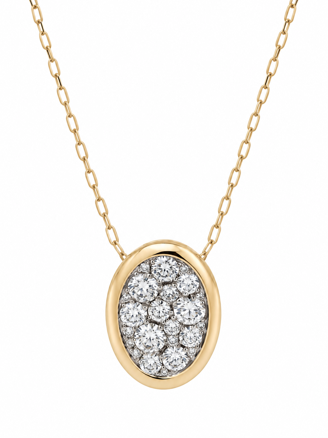 1ctw Diamond Mosaic Oval Shaped Yellow Gold Pendant Necklace l 18 inches
