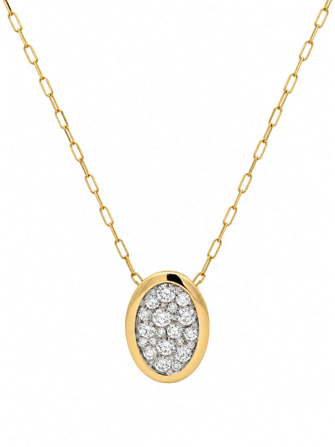 1 1/3ctw Diamond Mosaic Oval Shaped Yellow Gold Pendant Necklace l 18 inches