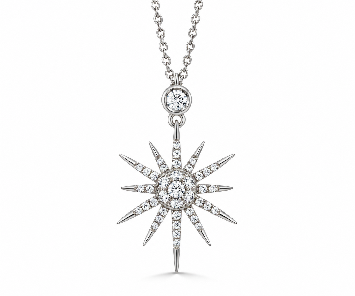 White Gold 3/10cts Diamond Celestial Starburst Pendant Necklace l DOVES