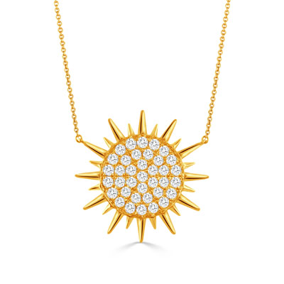 Yellow Gold 3/5ctw Diamond Celestial Sunburst Pendant Necklace l 18 inches