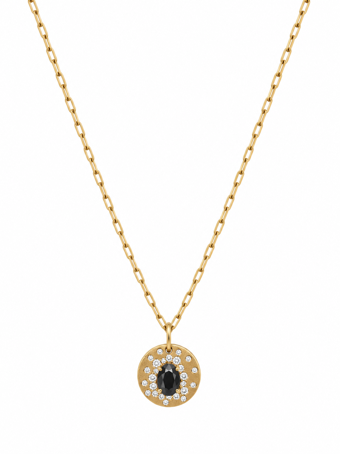 14K Yellow Gold Black Diamond & White Diamond Medallion Pendant Necklace l 18 inches