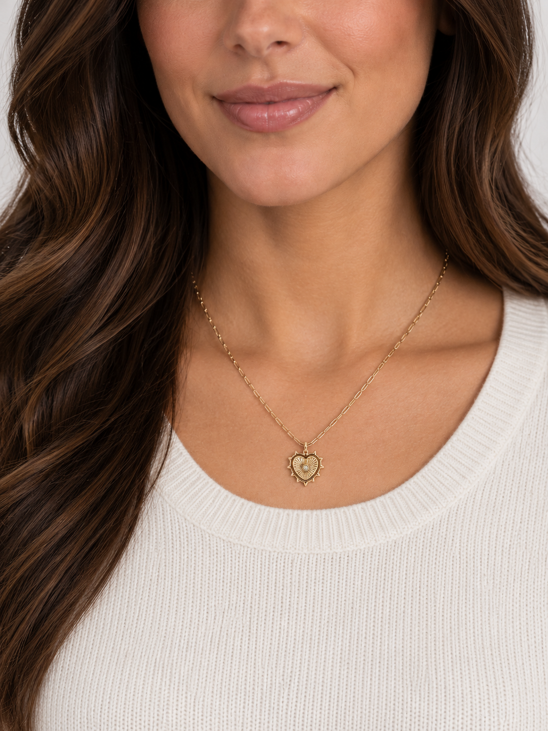 14K Yellow Gold Reversible Diamond Heart Pendant Necklace l 18 inches