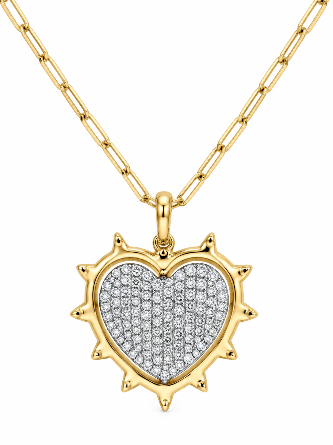 14K Yellow Gold Reversible Diamond Heart Pendant Necklace l 18 inches