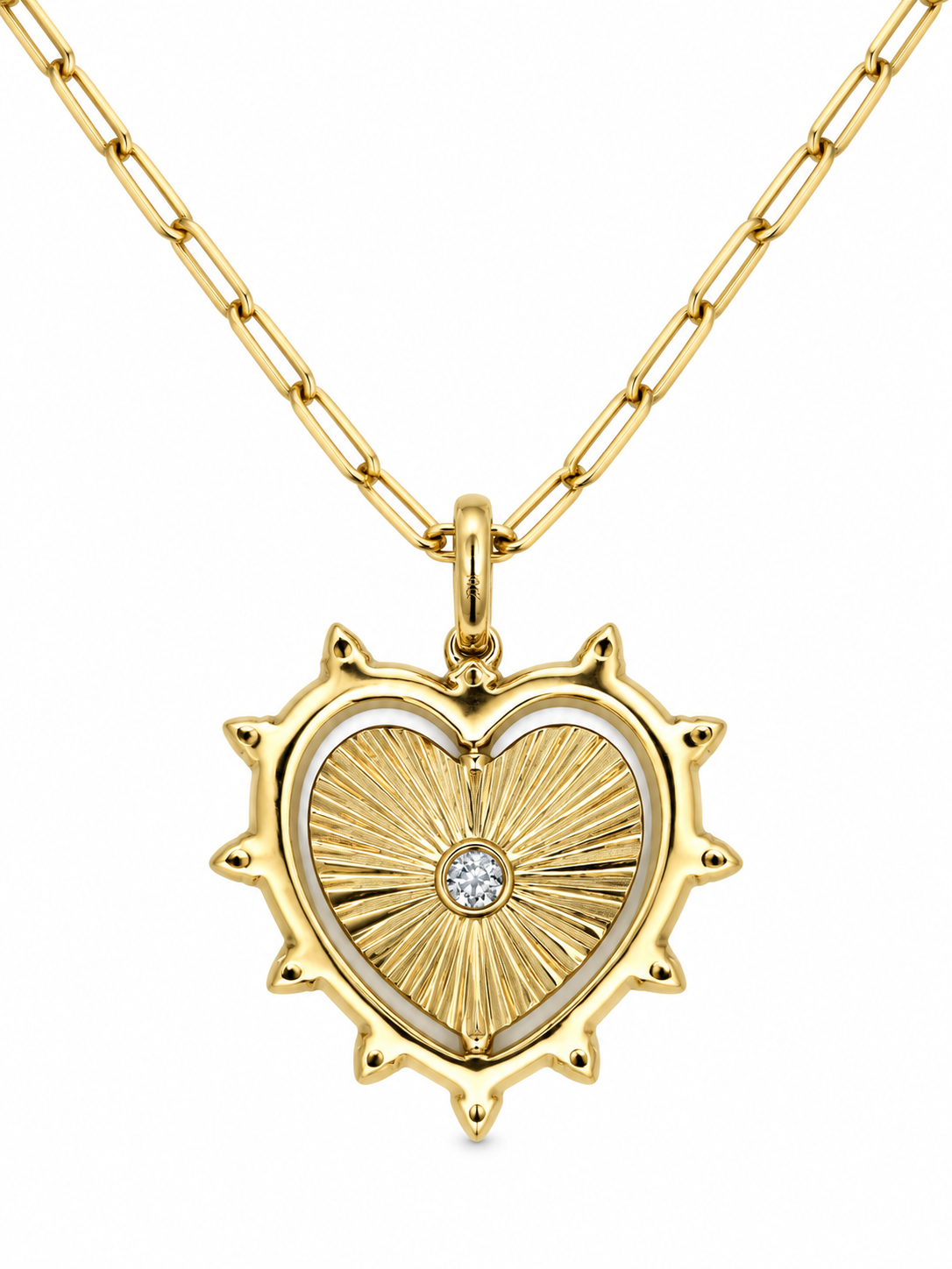 14K Yellow Gold Reversible Diamond Heart Pendant Necklace l 18 inches