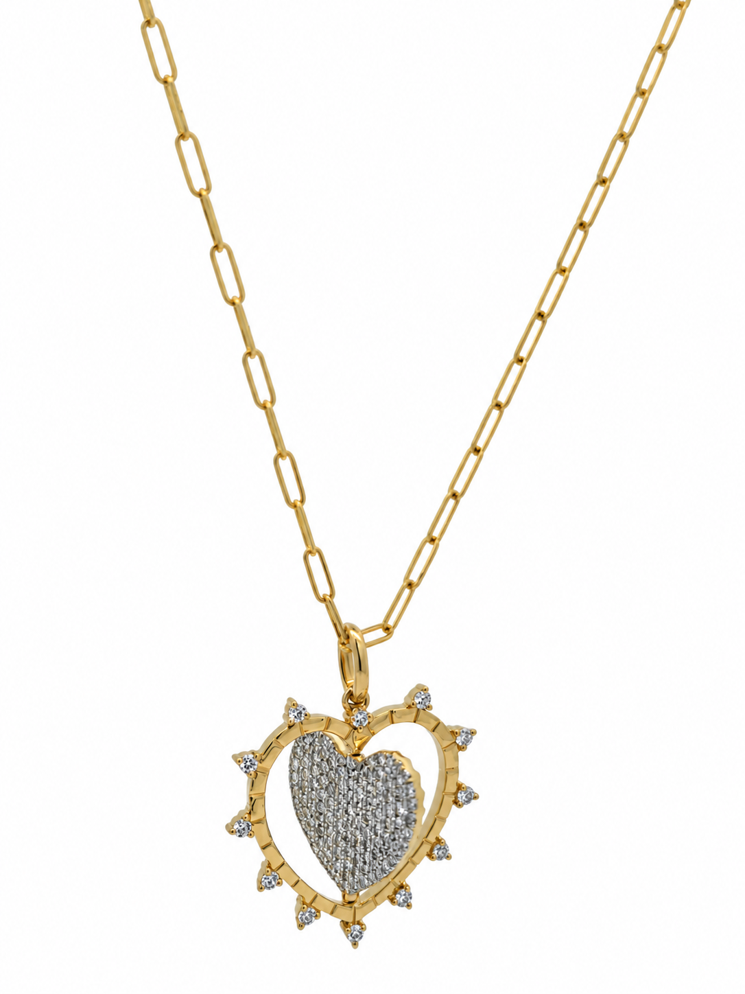 14K Yellow Gold Reversible Diamond Heart Pendant Necklace l 18 inches