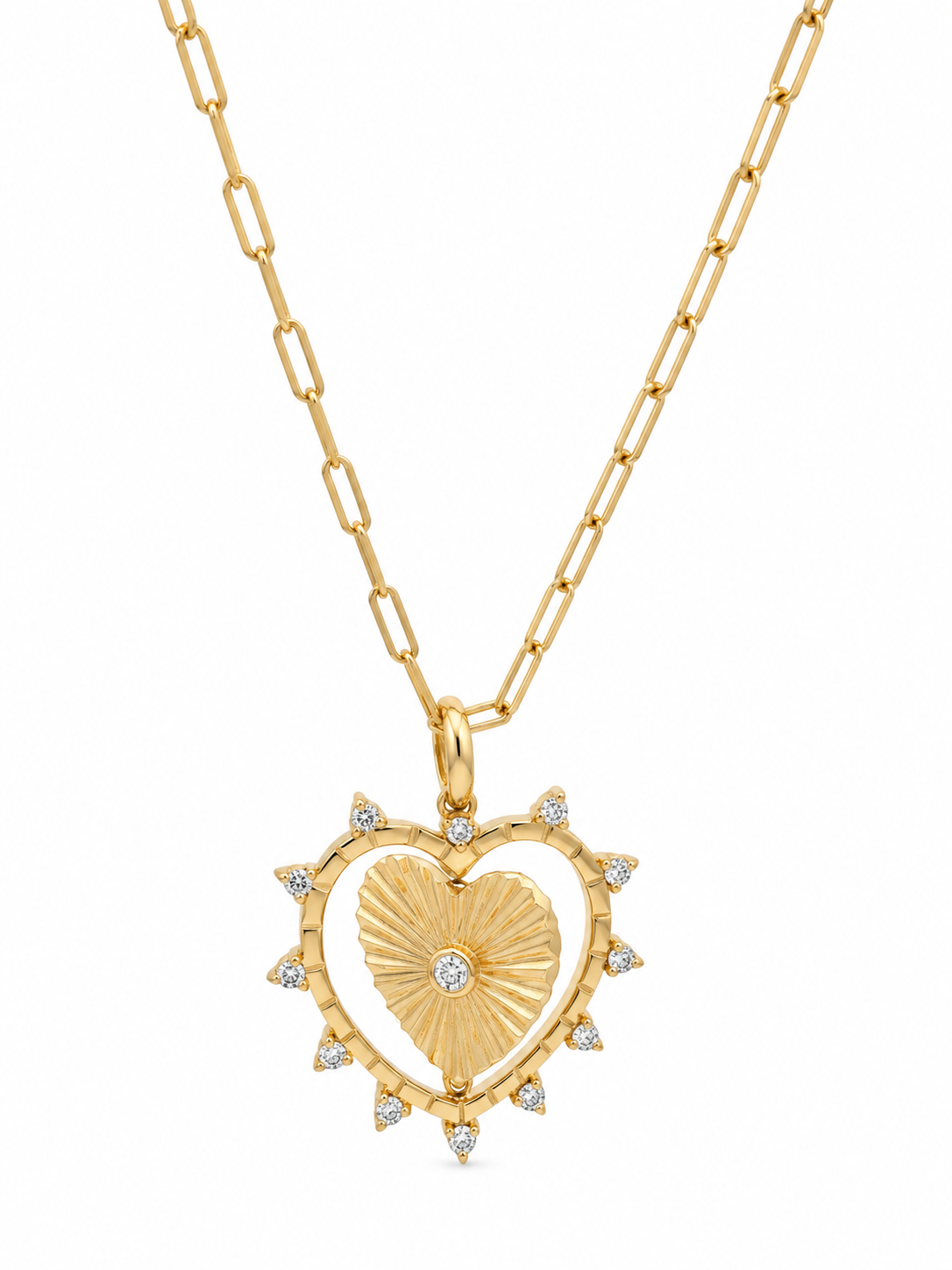 14K Yellow Gold Reversible Diamond Heart Pendant Necklace l 18 inches