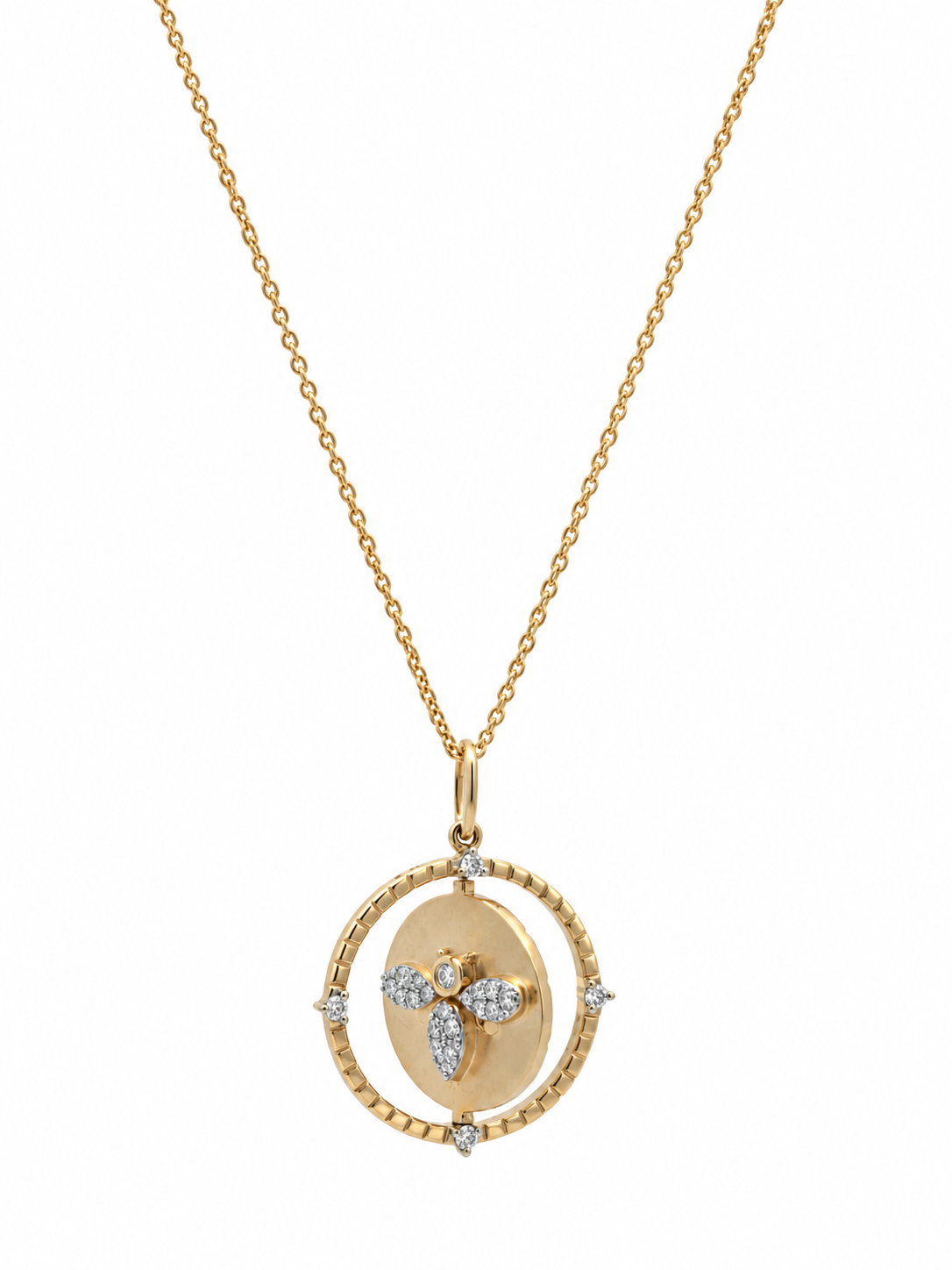 Reversible Diamond Bee & Honeycomb Yellow Gold Medallion Pendant Necklace l 18 inches