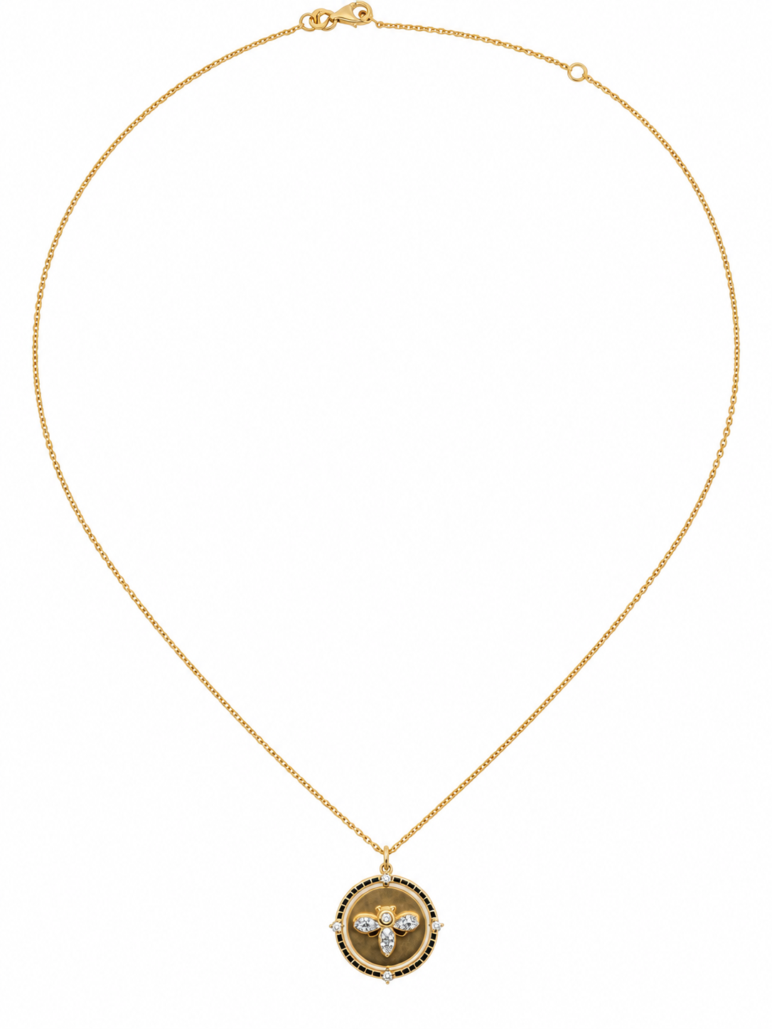 Reversible Diamond Bee & Honeycomb Yellow Gold Medallion Pendant Necklace l 18 inches