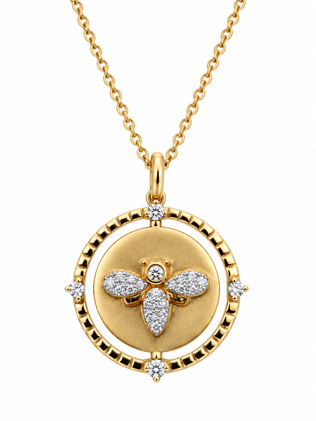 Reversible Diamond Bee & Honeycomb Yellow Gold Medallion Pendant Necklace l 18 inches