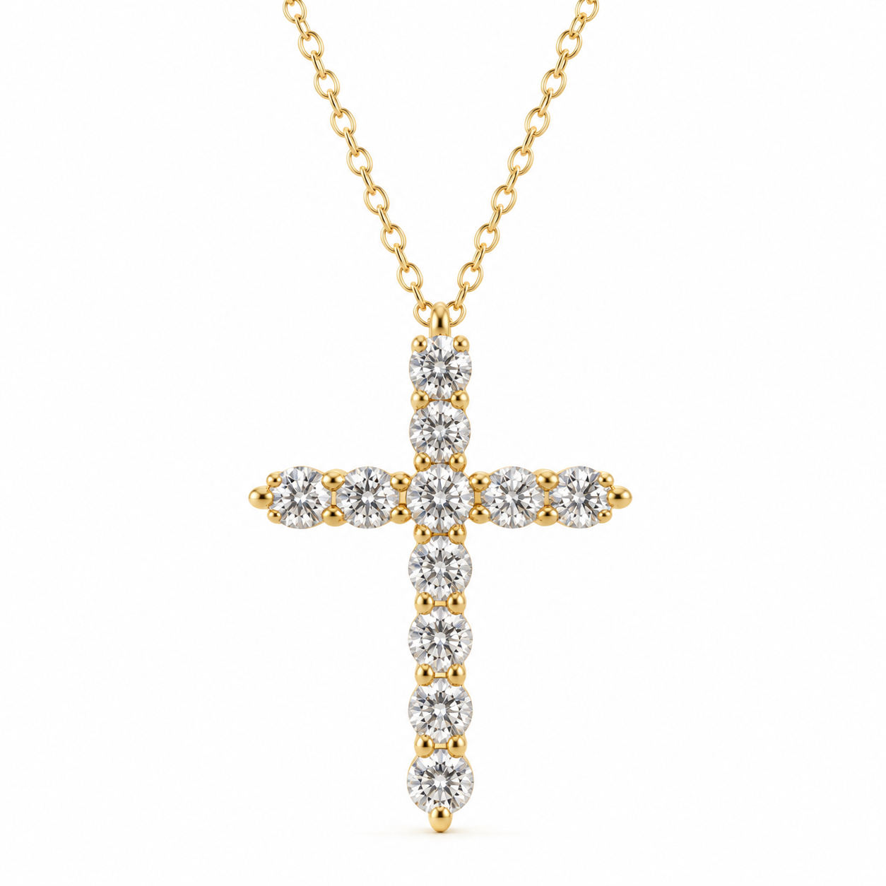 1ctw Natural Diamond Cross Necklace in 14K Yellow Gold l 18 inches
