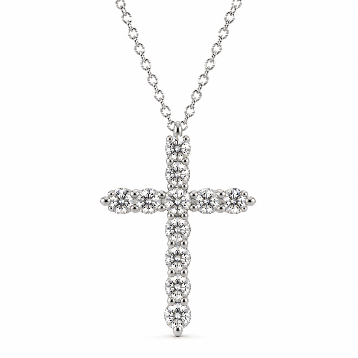 1ctw Natural Diamond Cross Necklace in 14K White Gold l 18 inches