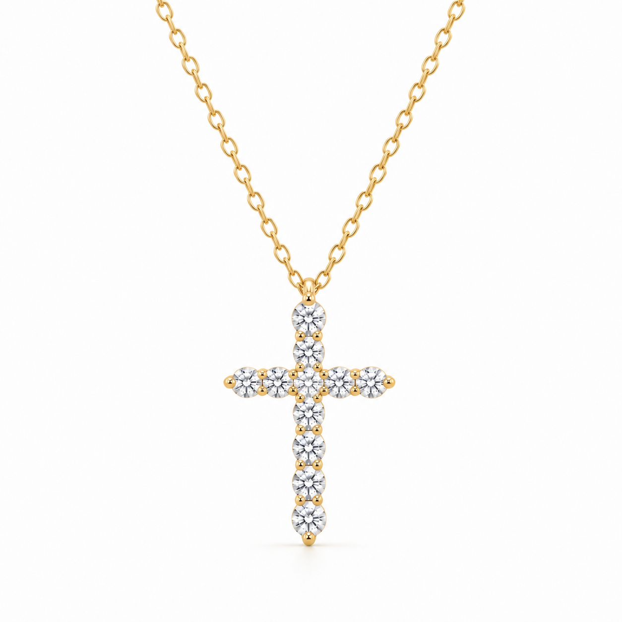1/4ctw Petite Natural Diamond Cross Necklace in 14K Yellow Gold l 18 inches