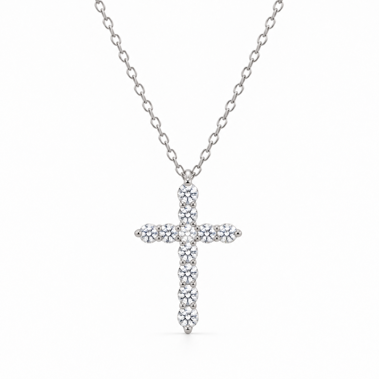 1/4ctw Petite Natural Diamond Cross Necklace in 14K White Gold l 18 inches