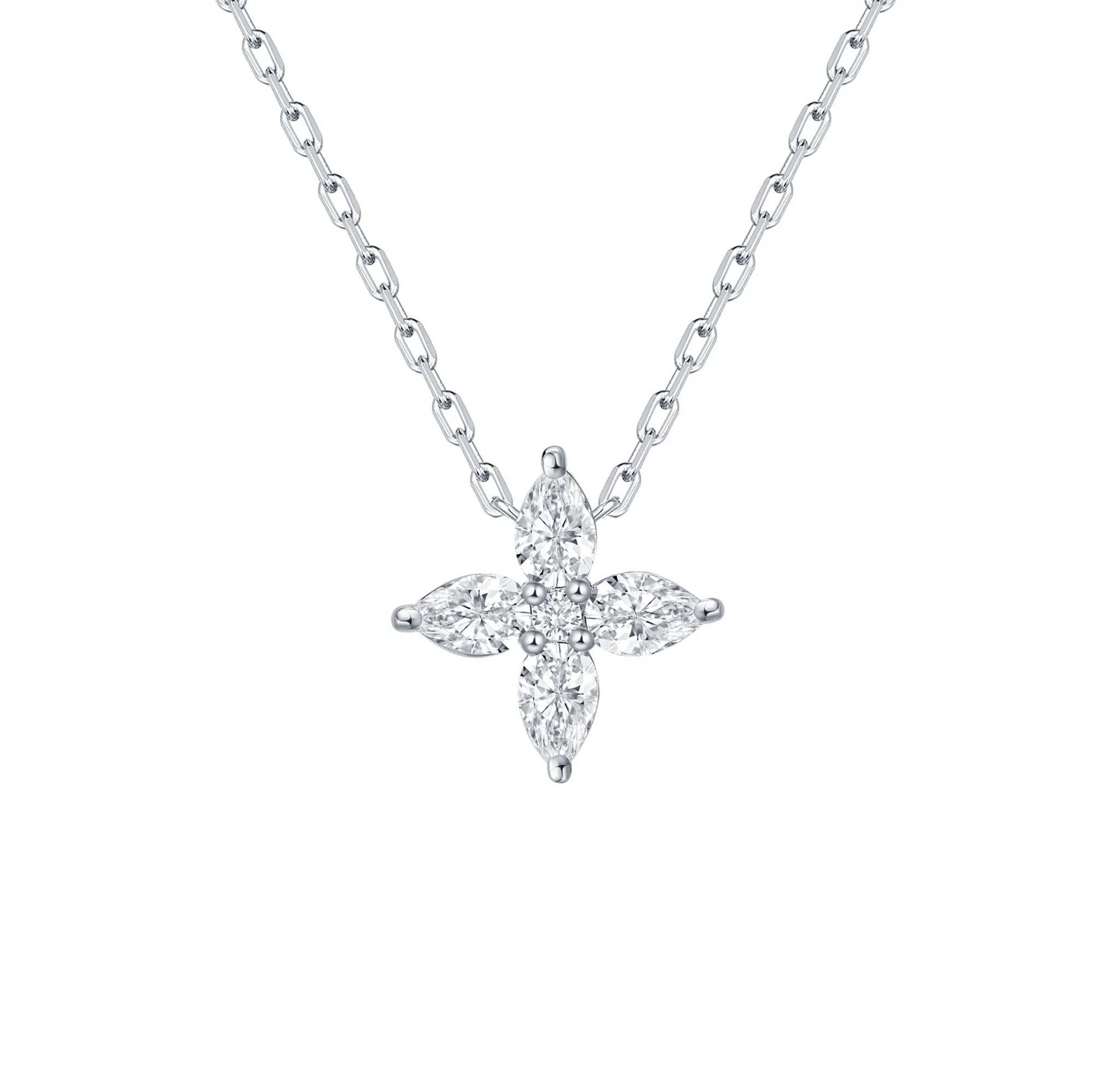 3/4ctw Lab Grown Diamond Pear shape Floral White Gold Pendant Necklace | Flora