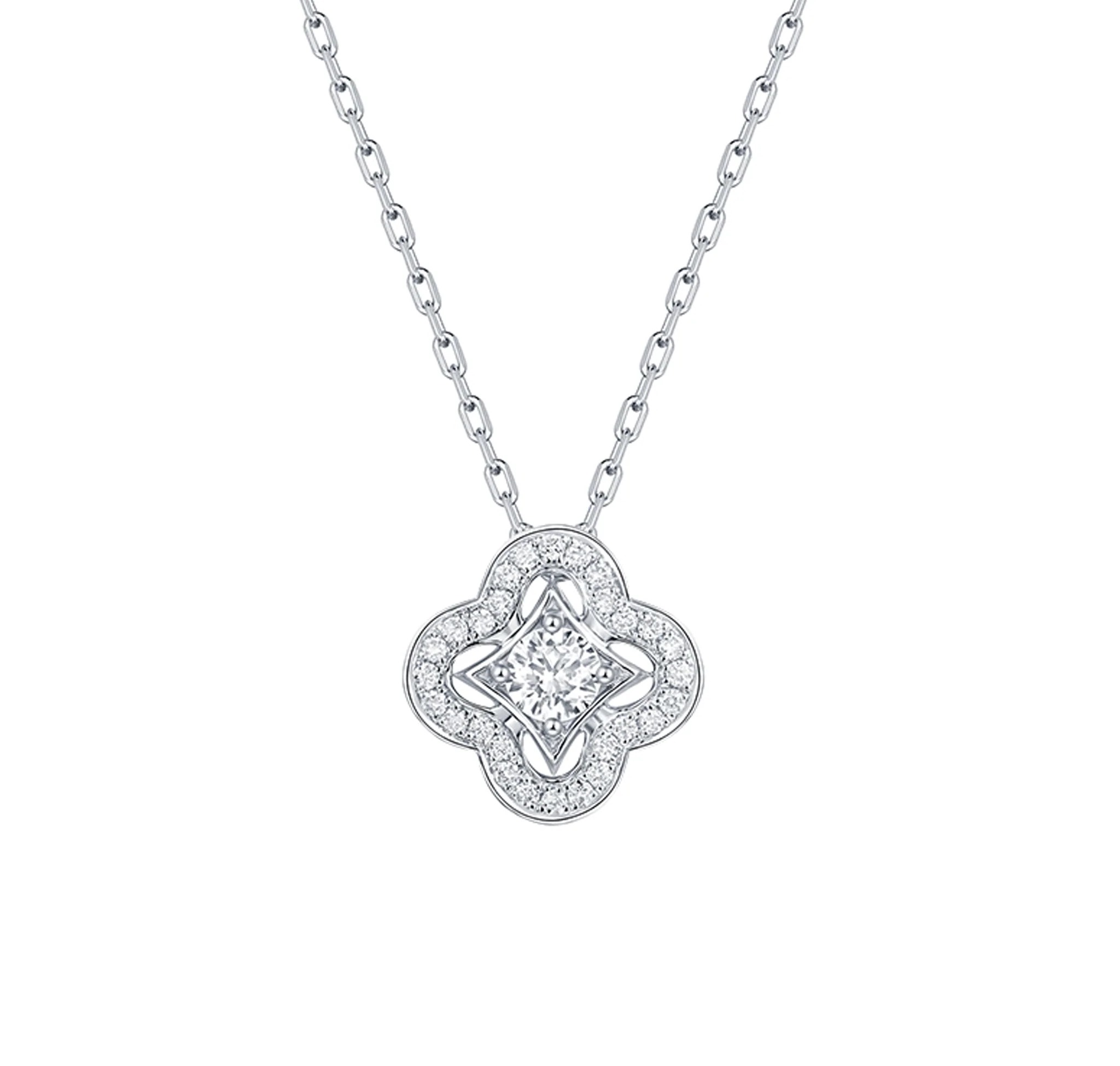 1/3ctw Lab Grown Diamond Clover White Gold Pendant Necklace | Flora