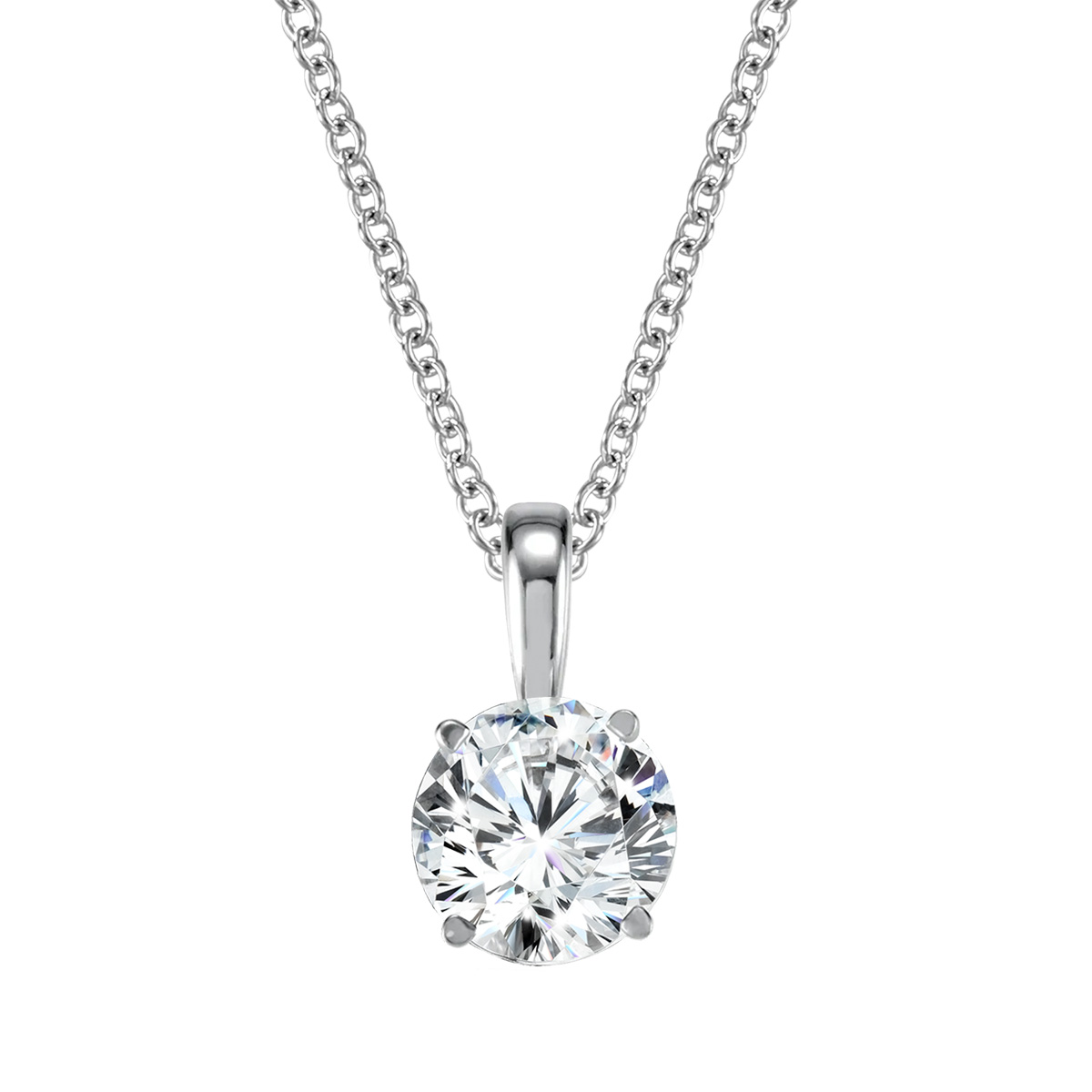 1ctw Lab Grown Round Diamond White Gold Solitiare Pendant Necklace