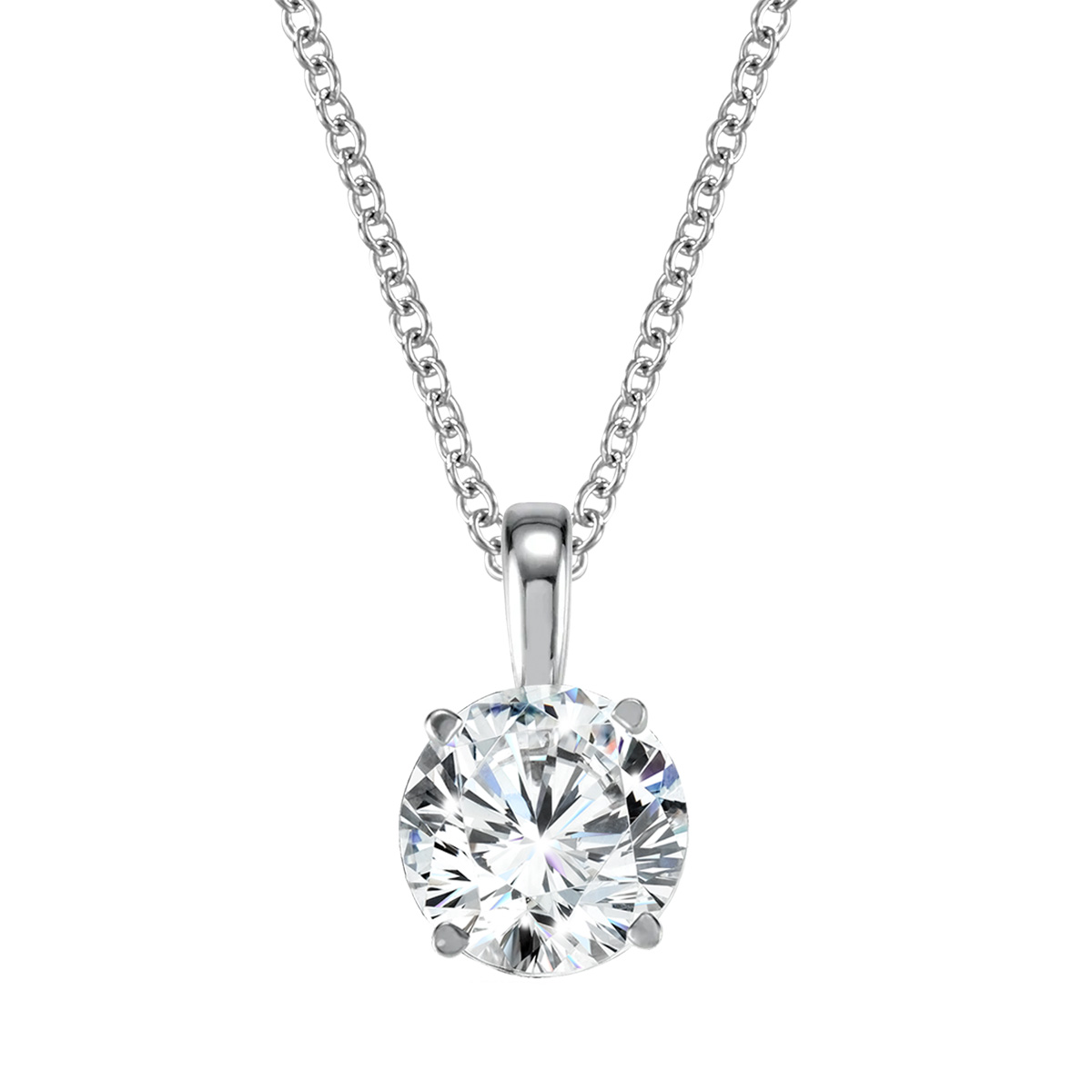 1 1/2ct Lab Grown Round Diamond White Gold Solitiare Pendant Necklace