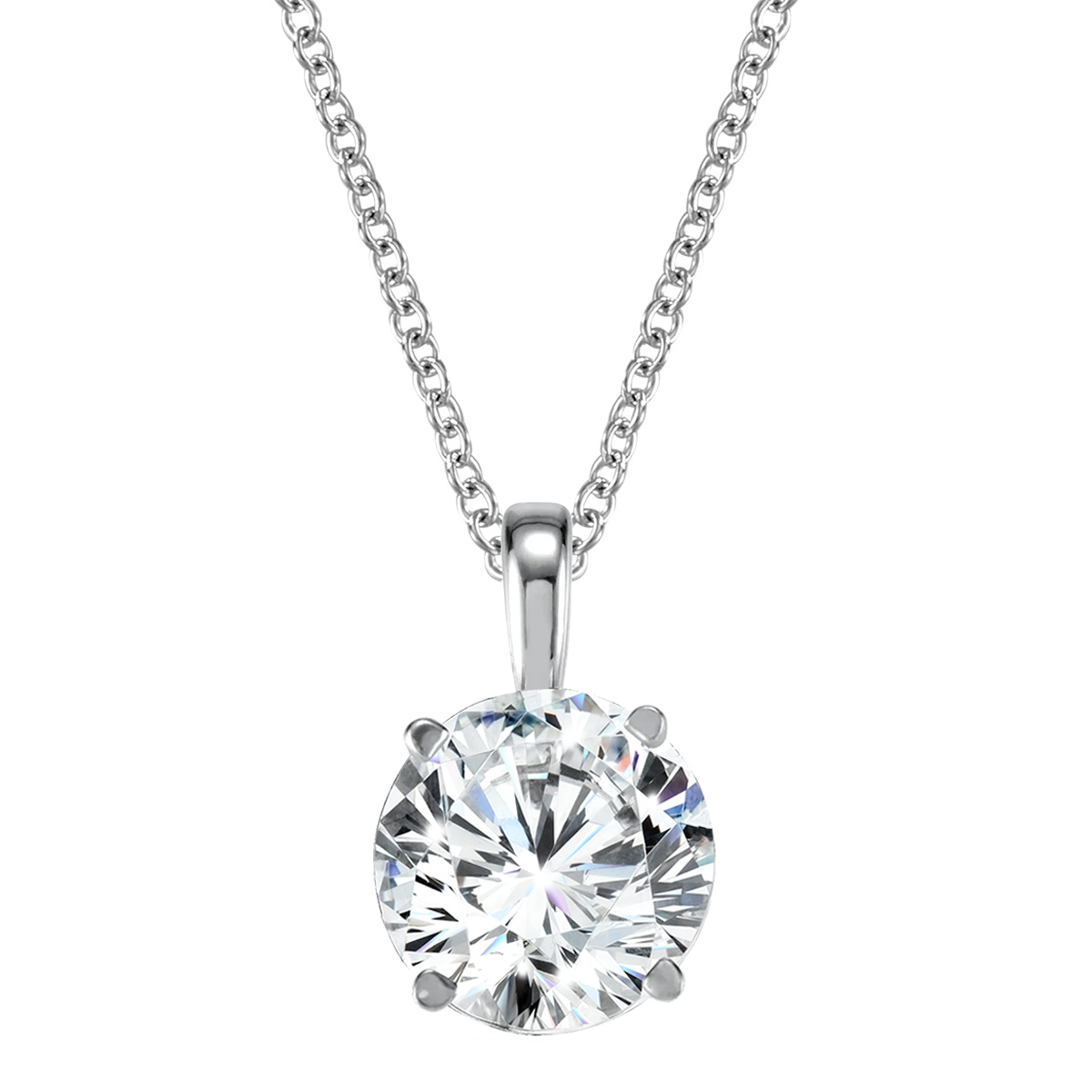 3ct Lab Grown Round Diamond White Gold Solitiare Pendant Necklace