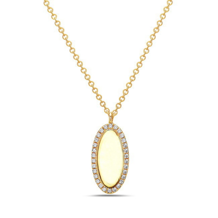 Engraveable Oval Diamond Pendant Charm Necklace